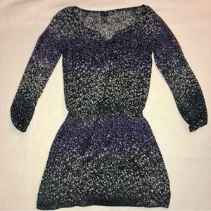 Jessica Simpson XS Dress Sheer Black w/ Purple & Yellow Ditsy Floral Print Fairy